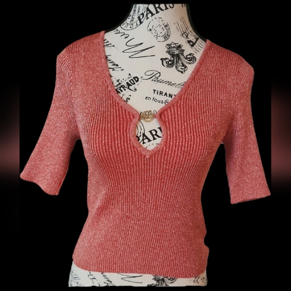 Michael Kors Coral Knit V-Neck Top